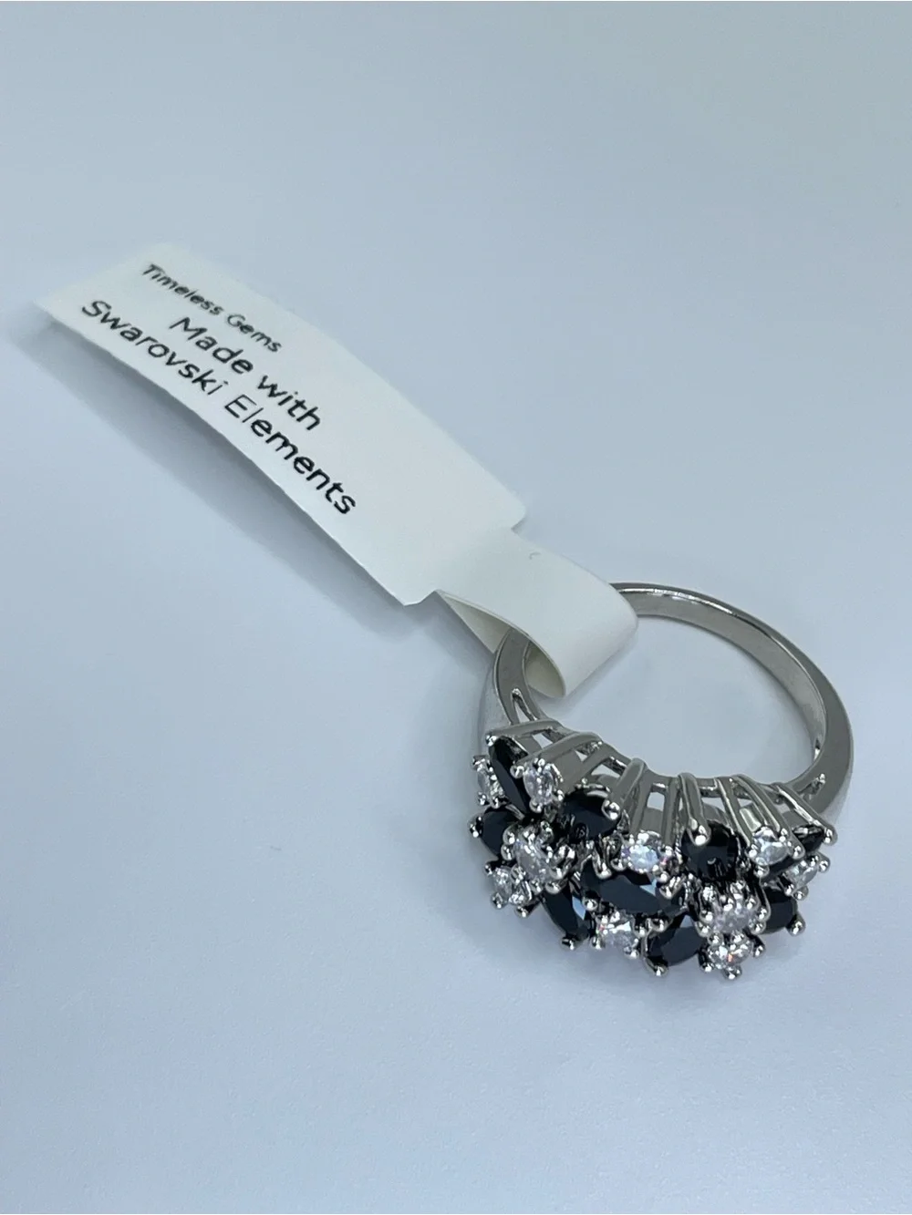 Swarovski Crystal Elements Black White Crystal Floral Cluster Ring Sz 9